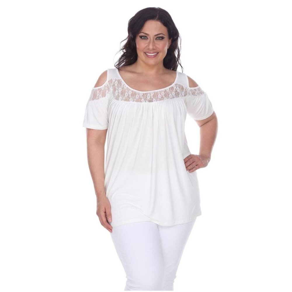White Mark Womens Bexley Tunic Cold Shoulder Blouse, White, Plus Size 1X
